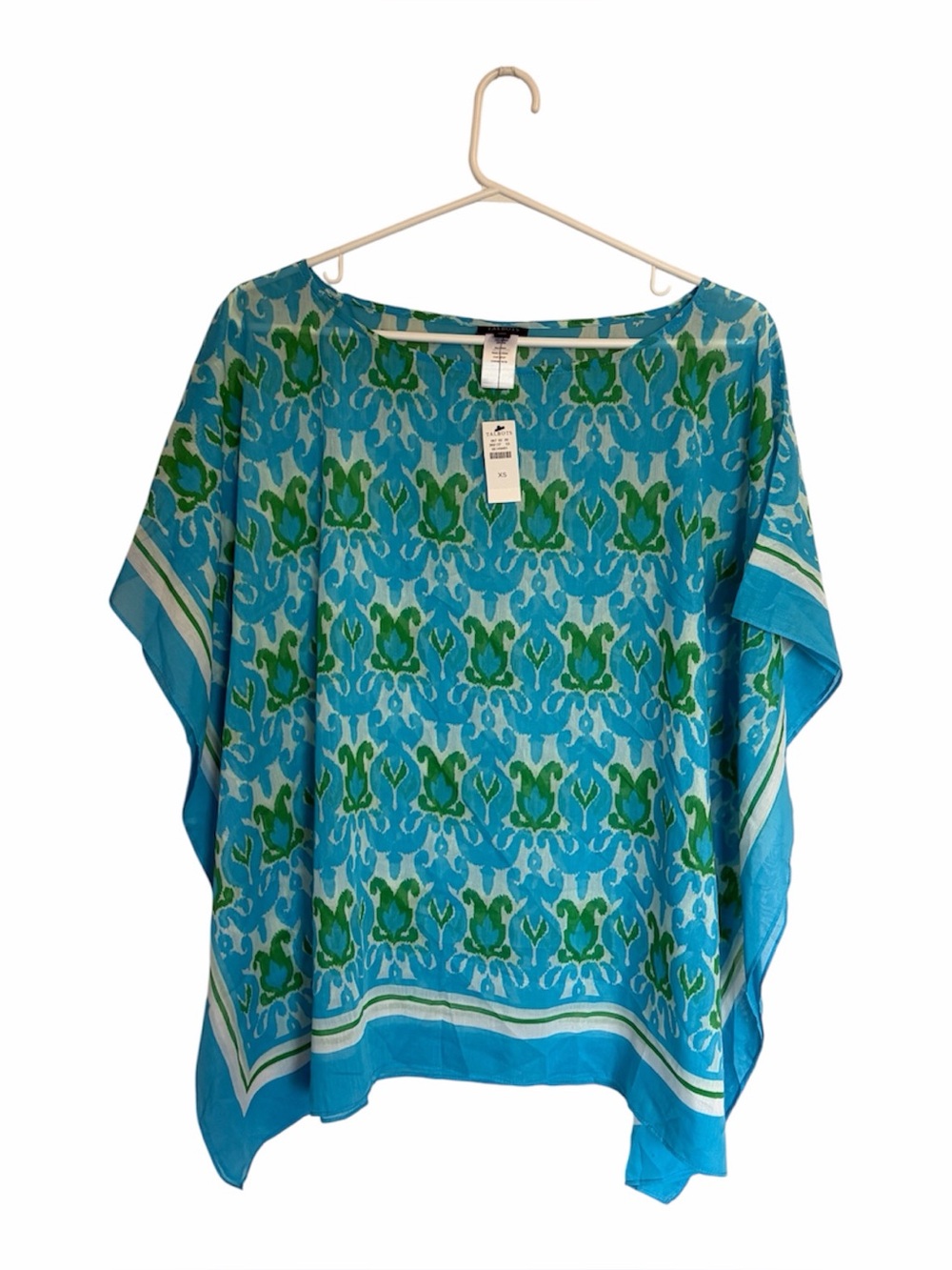 Talbots Printed Woven Silk Cotton Poncho Ikat Geometric Topper XS NWT